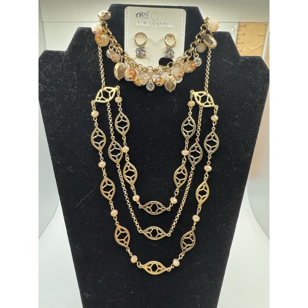 Apt‎ 9 Gold Tone Geometric Necklace With Bracelet And Earrings